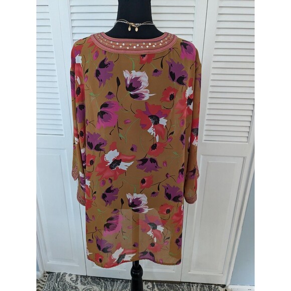Maggie Barnes Floral Tunic in Mustard/Pink, Size 22 - Picture 8 of 13